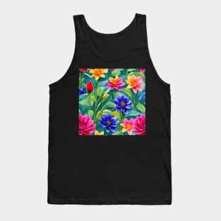 Delicate Flowers and Leaves Watercolor Painting Tank Top